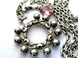 Vintage French Silver Heirloom Rosary Ring Necklace