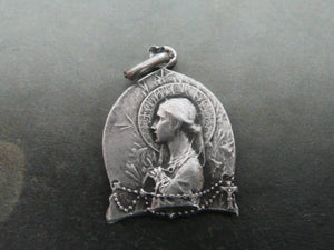 SMALL Antique 1912 French Silver Virgin Mary Medal