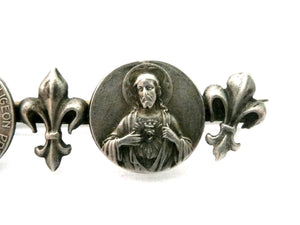 Vintage French Silver Sacred Heart of Jesus and Our Lady of Montligeon Medal Brooch
