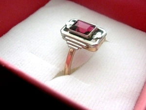 Vintage French Art Nouveau Red Glass Ring