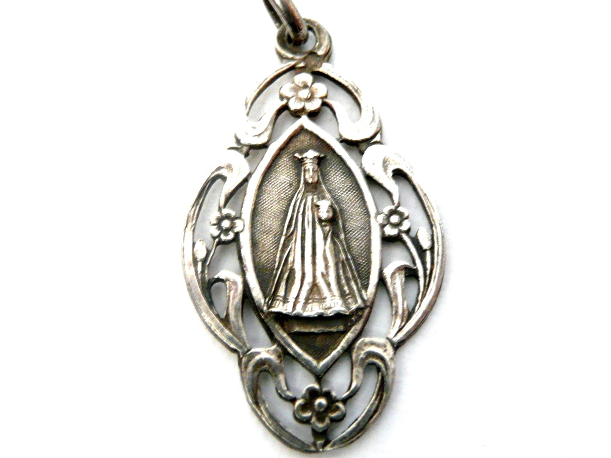 Our Lady of Rocamadour Medal, Vintage French Silver Virgin Mary and Child Jesus Medal