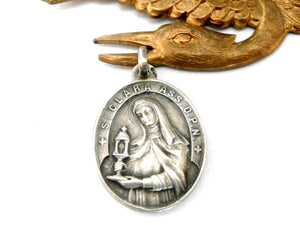 Small Vintage 800 Silver Saint Clare and Saint Francis of Assisi Medal