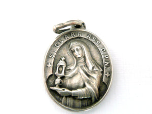 Small Vintage 800 Silver Saint Clare and Saint Francis of Assisi Medal