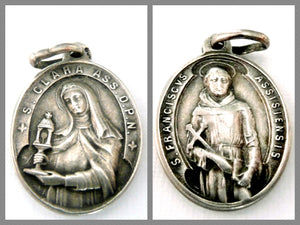 Small Vintage 800 Silver Saint Clare and Saint Francis of Assisi Medal