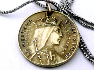 Saint Elizabeth of Hungary Necklace, Vintage French Medal of Saint Elizabeth