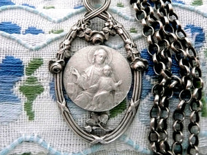 French Virgin Mary Scapular Necklace, Sacred Heart of Jesus