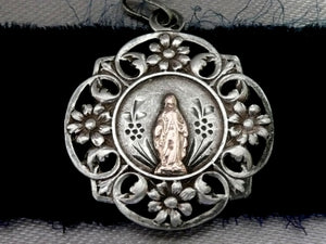 Antique French Silver and Gold Our Lady of Grace Medal