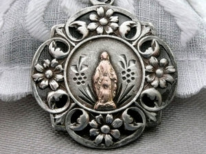 Antique French Silver and Gold Our Lady of Grace Medal