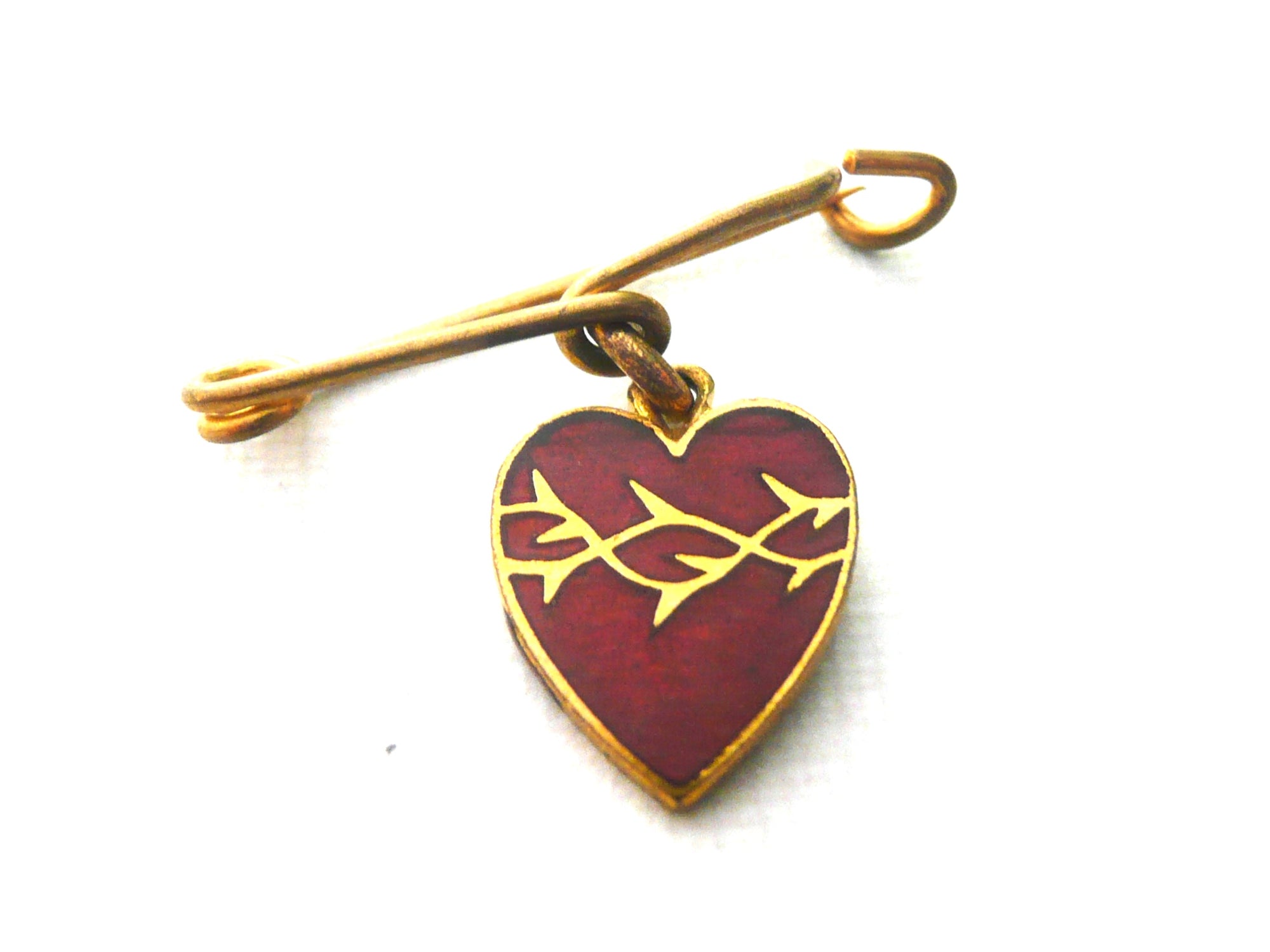 Small Vintage French Red Enamel Sacred Heart Medal