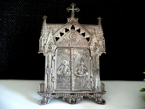 Small Vintage French Our Lady of Fourviere Metal Shrine