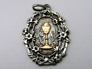 Vintage French Silver and Gold Holy Communion Medal