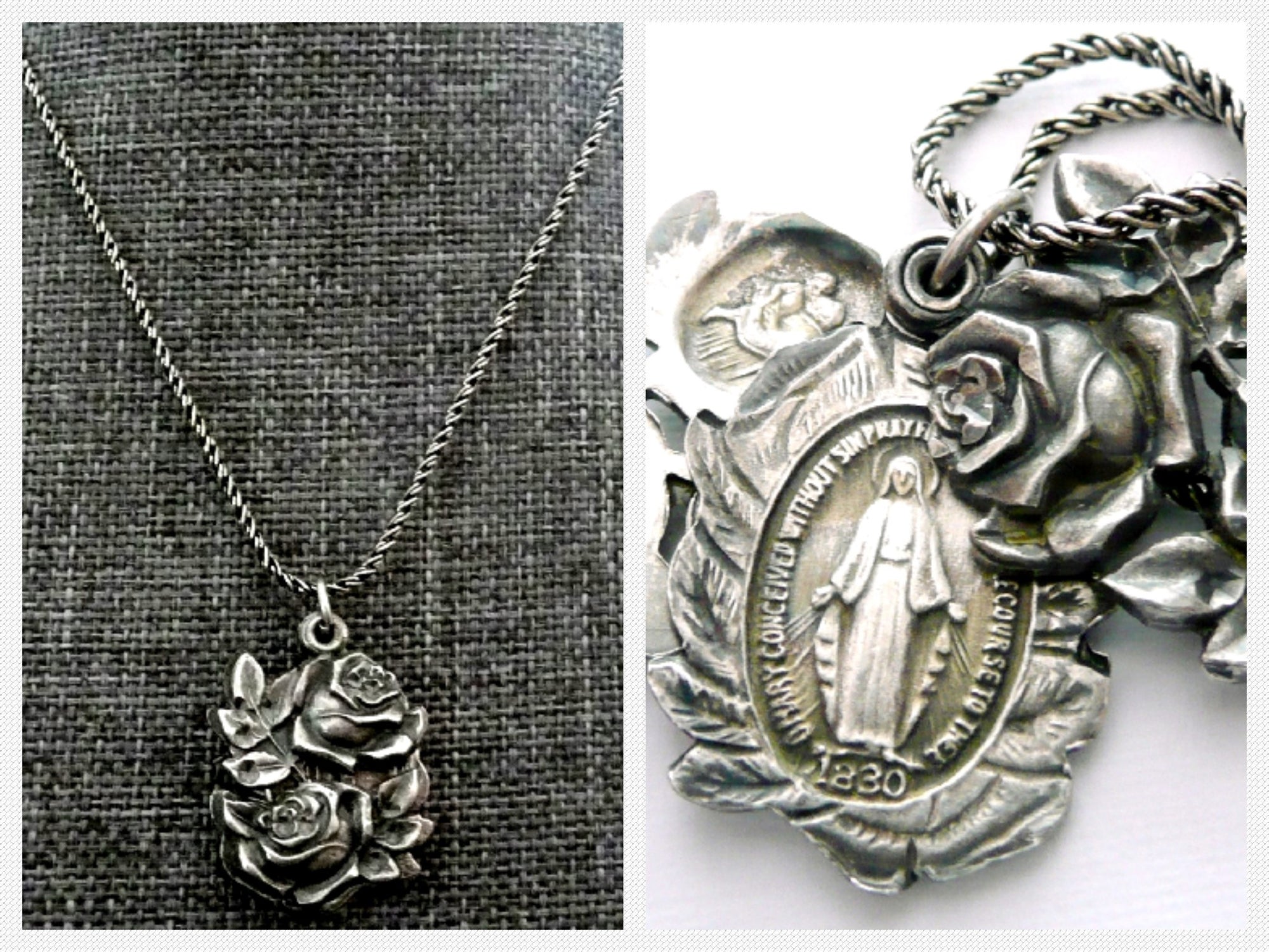 Miraculous Medal Necklace - Vintage Sterling Silver Slide Medal