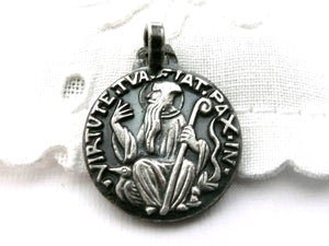 Small, Vintage French Fernand Py Silver Saint Benedict Medal