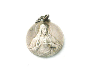 Vintage French Silver Scapular Medal - Tairac Medal - Sacred Heart of Jesus
