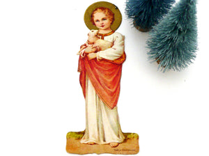 Vintage Czech Child Jesus and Lamb Holy Card