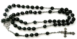 Antique French Black Marbled Glass and Silver Rosary