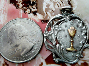 Vintage French Silver and Gold Holy Communion Medal