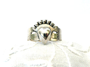 Vintage French Silver Bretagne Heart and Crown Ring