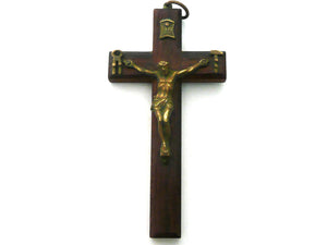 Vintage French Wood and Brass Crucifix
